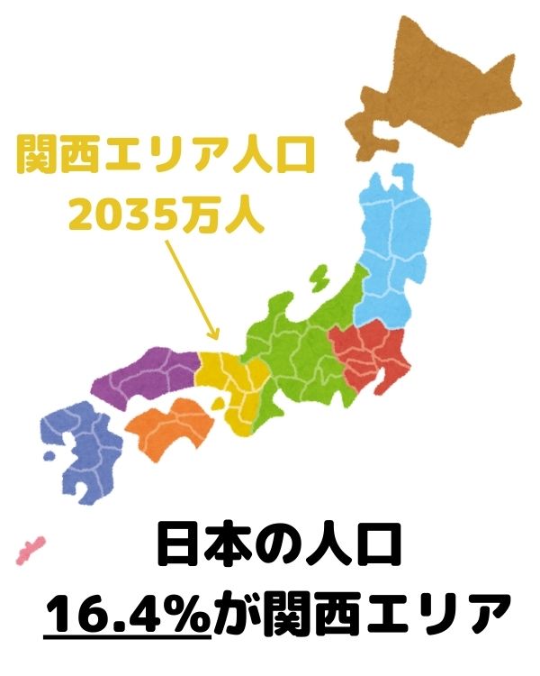 日本の人口　16.4%が関西エリア