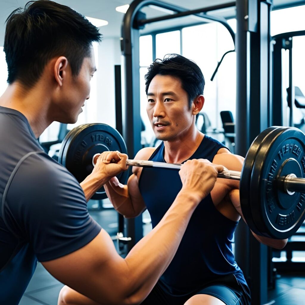 ジムで運動している男性
