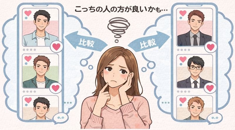 マッチングアプリで比較している女性