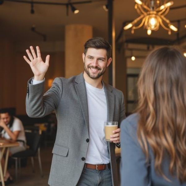 爽やかに挨拶する男性