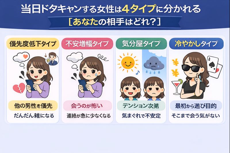 当日ドタキャンする女性は4タイプに分かれる【あなたの相手はどれ？】
