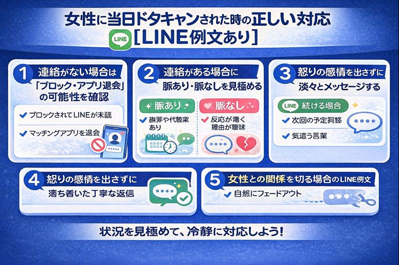 女性に当日ドタキャンされた時の正しい対応【LINE例文あり】