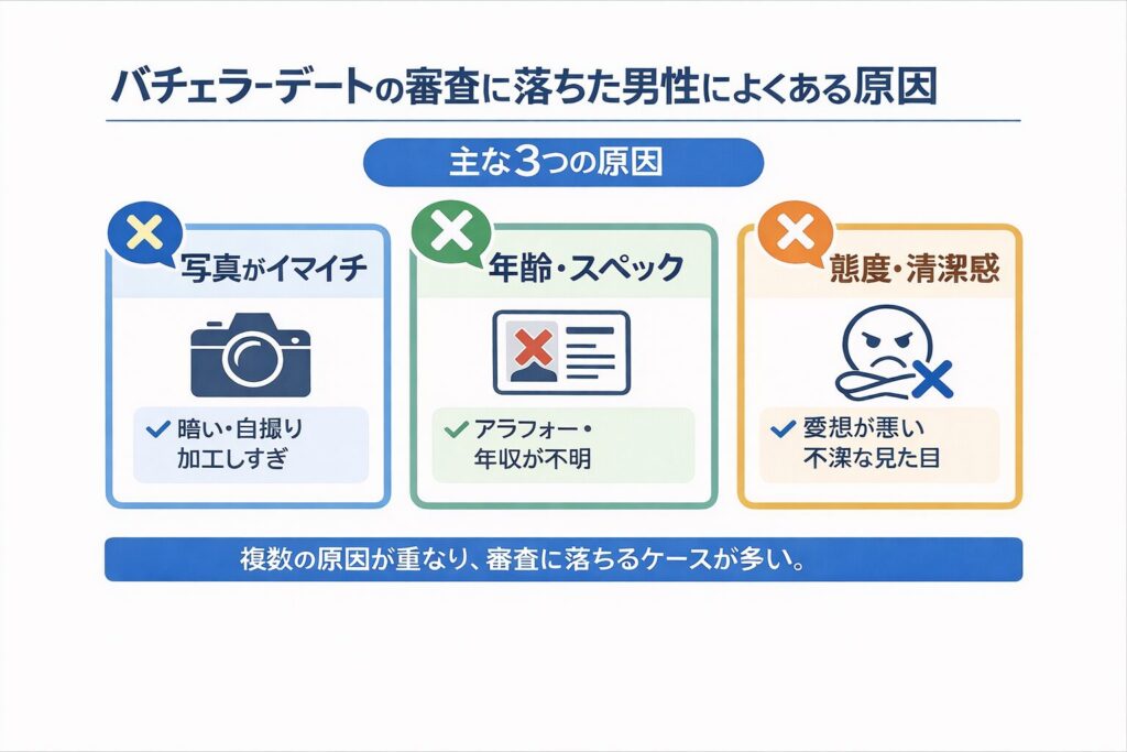 バチェラーデートの審査に落ちた男性によくある原因