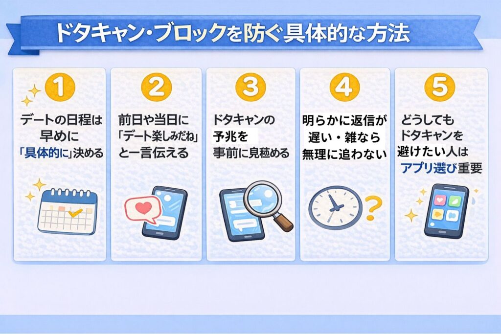 マッチングアプリでドタキャン・ブロックを防ぐ具体的な方法