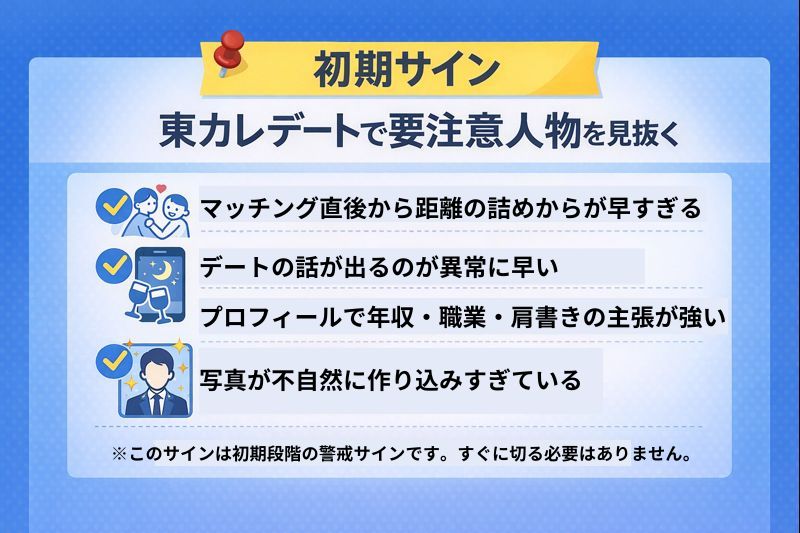 東カレデートで要注意人物を見抜く【初期サイン】