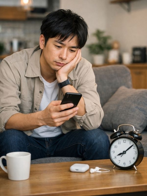 電話を待つ男性