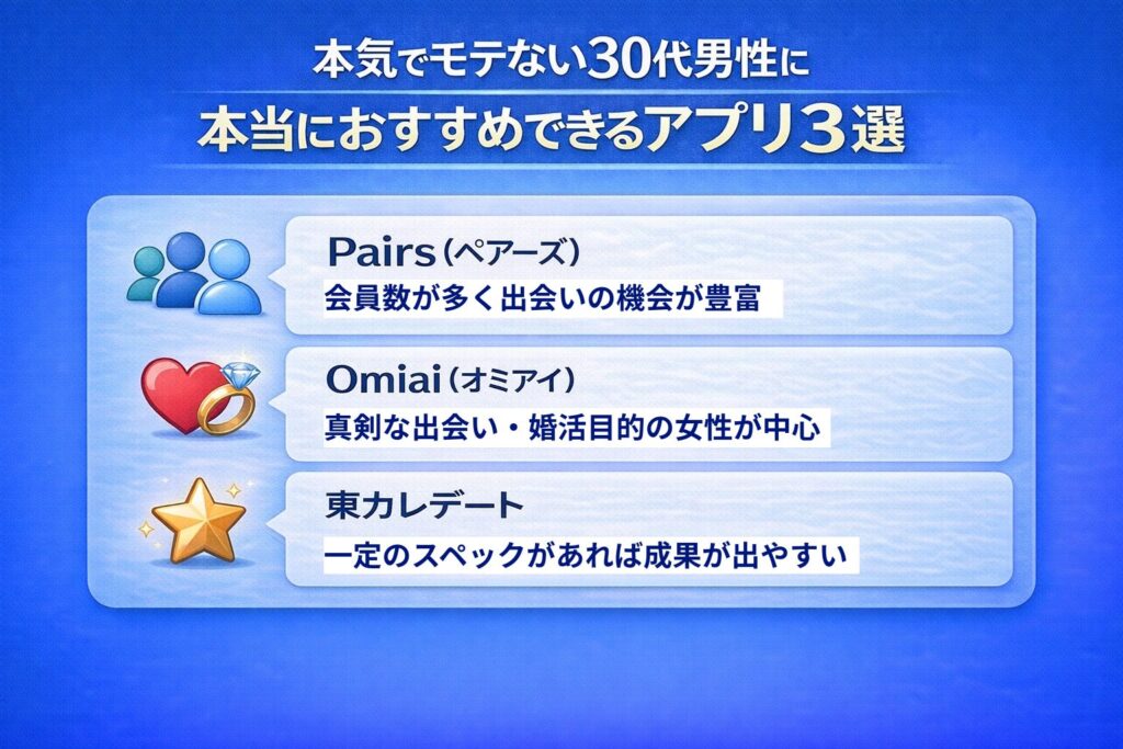 本気でモテない30代男性に本当におすすめできるアプリ3選