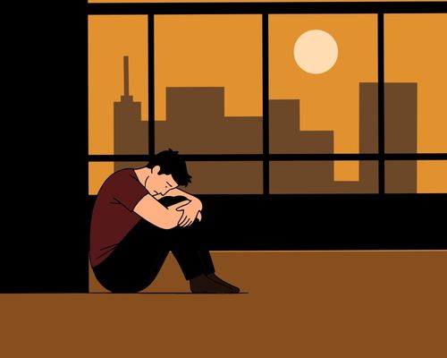 取り残されている男性