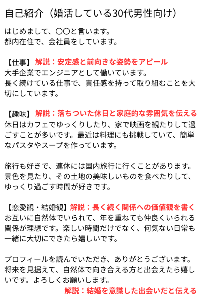婚活している30代男性向け例文