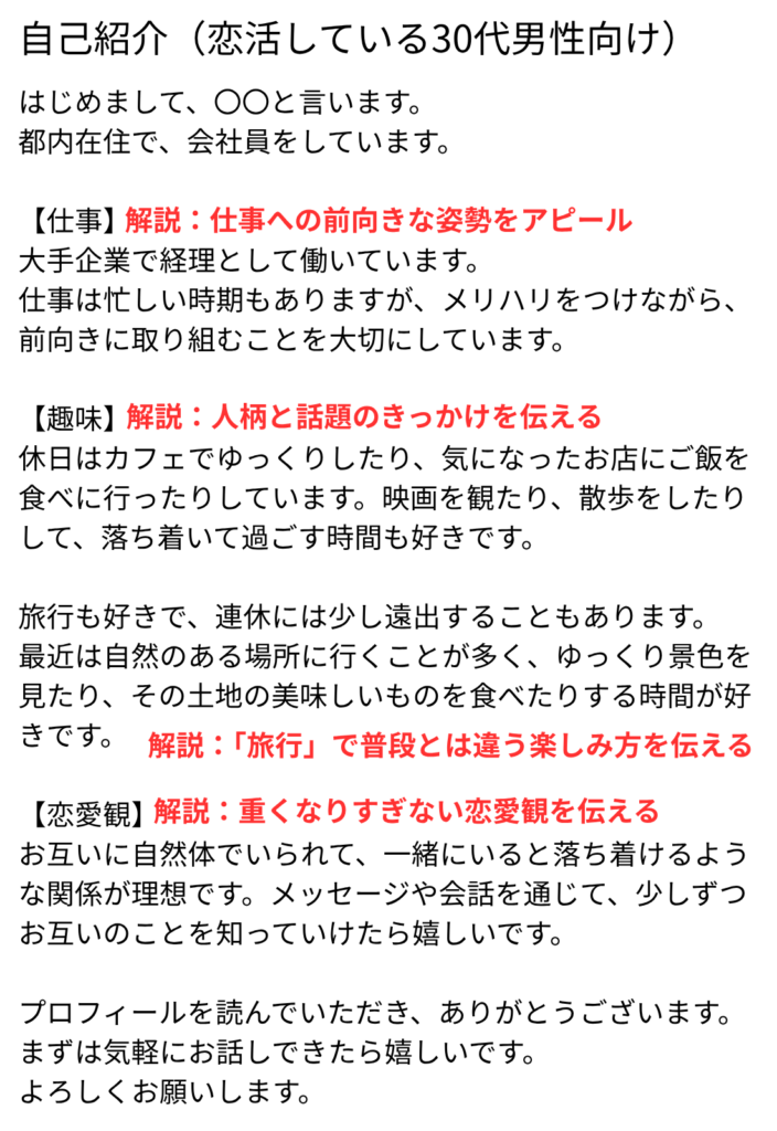 恋活している30代男性向け例文